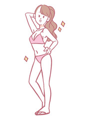 ポーズをとる水着の女性のイラスト