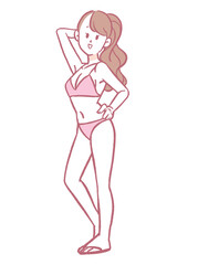 ポーズをとる水着の女性のイラスト