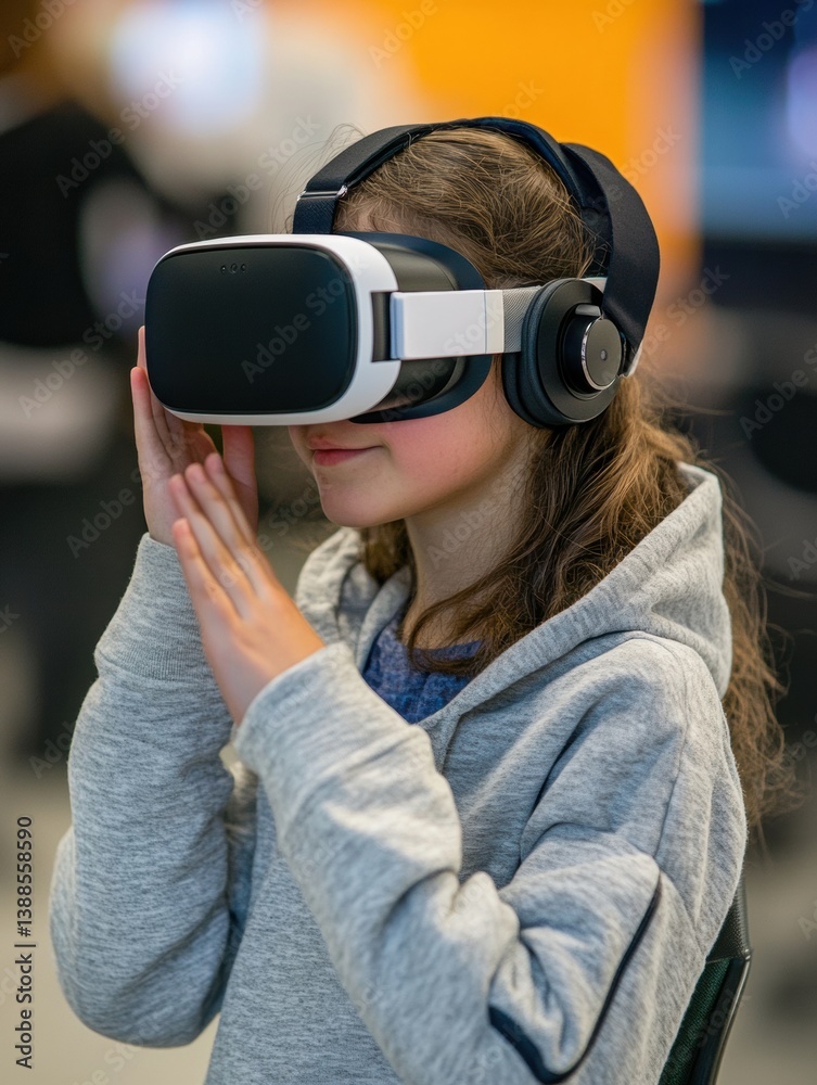 Fototapete student engages in immersive virtual reality learning in a digital classroom setting