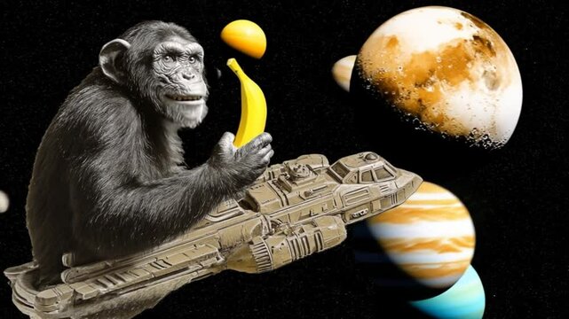 Space Monkey Explores Distant Planets in a Vibrant Cosmic Journey Generative AI