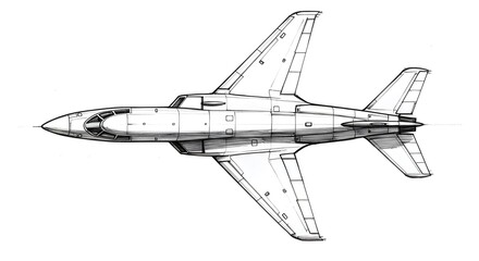 Detailed Aircraft Sketch of Jet Plane with Fine Lines Art Style