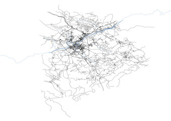 Fototapeta premium vector map of buildings, highway, waterway in novo mesto, slovenia with black and white color