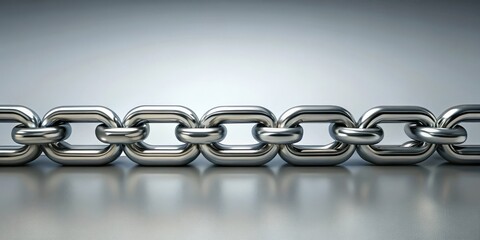 Fototapeta premium Close-up of a gleaming metallic chain, showcasing the intricate detail of each polished link, reflecting light and suggesting strength and connection.