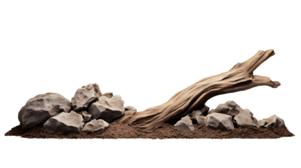 Isolated Brown Rock And Wood Textured Elements On Transparent Background Photo