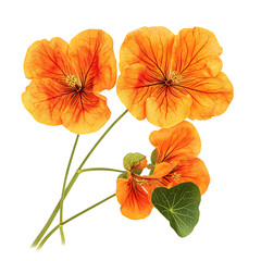 Vibrant Nasturtium with Orange Five Petaled Blooms Isolated on Transparent Background