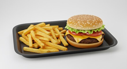 Burger and Fries on Tray Classic Fast Food Meal
