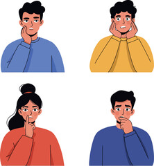 Four expressive characters showing different emotions in a flat vector illustration