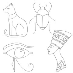 Ancient Egypt Clipart Set: Hand-drawn Egyptian Illustrations: Outlined Egypt Doodles