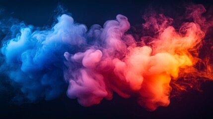 Ethereal smoke with gradient of blue, purple and orange tones against a dark backdrop