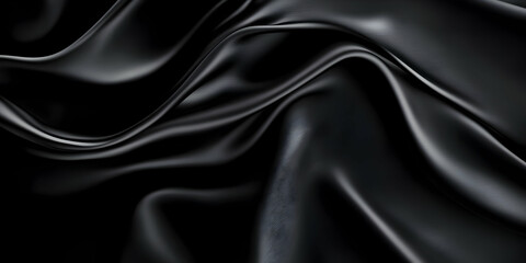 Obraz premium Close-up of fine black fabric, showcasing its smooth, shiny texture and elegant drape. Perfect for design and fashion projects.
