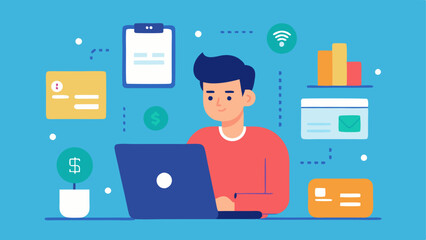 Digital Wallet A developer designing a digital wallet interface on a laptop with various payment options and security features creatively displayed.