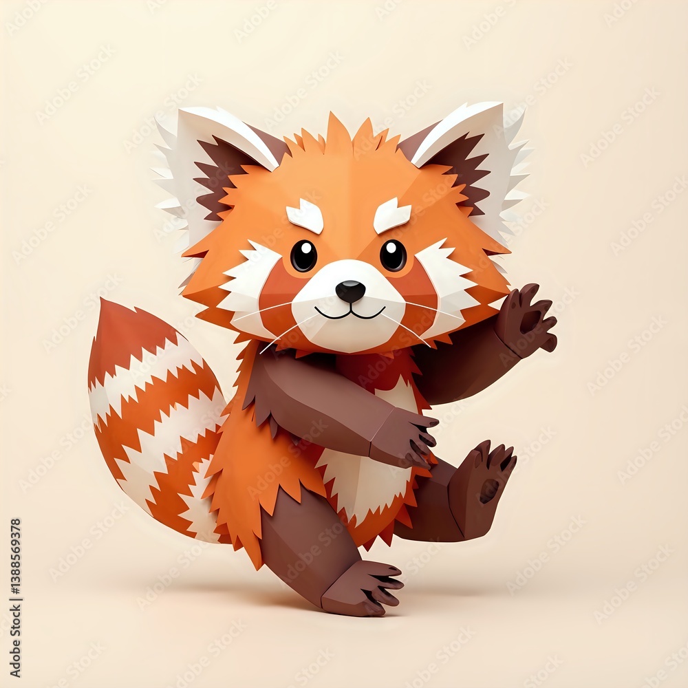 Canvas Prints playful paper art red panda character with vibrant orange and brown colors on a soft neutral backgro