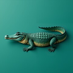 Fototapeta premium Stylized green crocodile on a solid background a playful and elegant representation, 3d render of stylized animal concept.