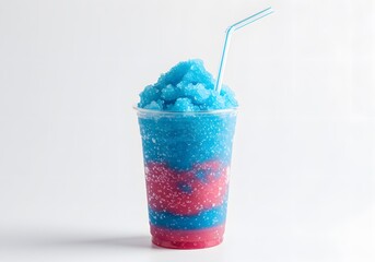 Enjoying a Cold Colorful Slushie with a Straw on White