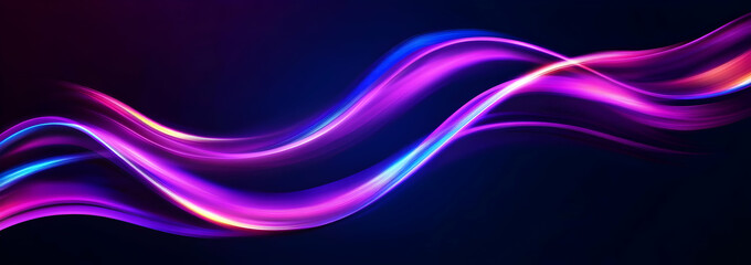 Naklejka premium Elegant abstract wavy lines in vibrant pink and blue colors over a dark background, perfect for modern designs and digital art.