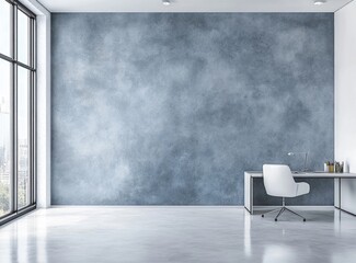 A modern office space with a desk and an empty wall