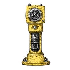 Vintage Yellow-Level Engraving Style Laser Illustration for Design Projects, isolated on transparent background.
