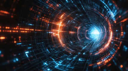 Fototapeta premium Digital tunnel, swirling data, futuristic flight, cyberspace