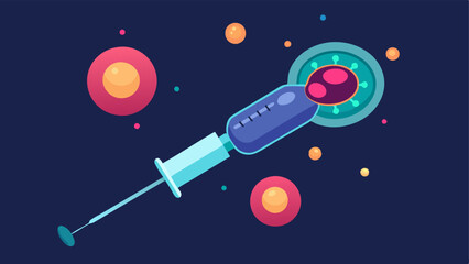 Nanoscale Injection A syringe injecting luminous nanomaterials into a cell visualizing how these substances trate and initiate the cell regeneration process.