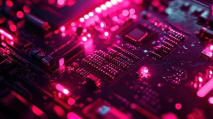 Fototapeta premium Circuit board glowing with vibrant pink light