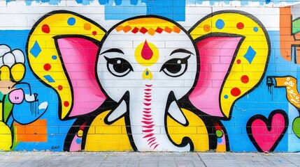 Obraz premium Colorful Elephant Mural Art