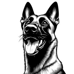 Hand drawn Malinois portrait, vector sketch isolated on white background, SVG vector