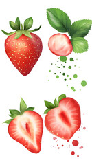 Isolated Watercolor Illustration Of Juicy Red Strawberries On Black Background