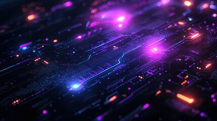 Illuminated circuit board details demonstrating technological advancements with glowing lights