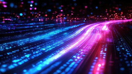 Fototapeta premium Glowing vibrant blue and purple light trails across a dark space