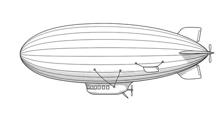 Fototapeta premium Drawing of Vintage Dirigible Airship Detailed Sketch Style Illustration