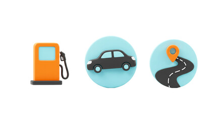 Road Trip Essentials: Fuel Station, Car & Navigation Icons | Travel, Automotive & Location Services Concept