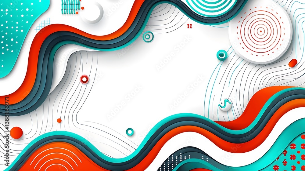 Poster abstract three dimensional layered design with curved color elements