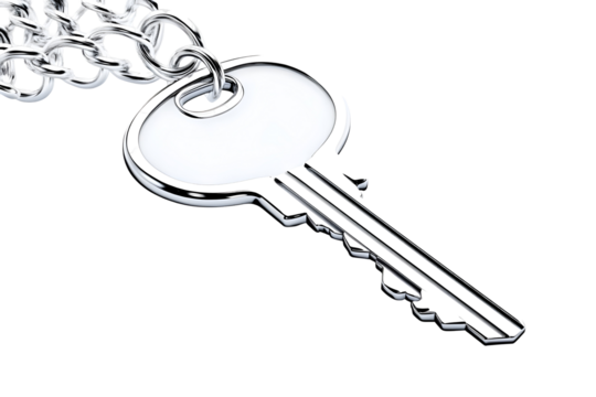 Silver Key Illustration On Isolated Background With Metal Chain