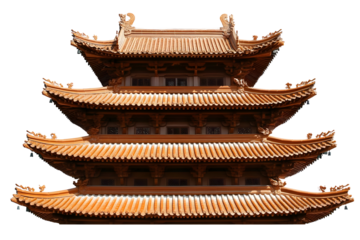 Traditional Asian Temple Illustration In Orange With Transparent Background