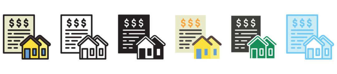 Mortgage multi style, mini illustration icon set. outline, flat, glyph, line color, UI, UX, app and web, digital or print. vector EPS 10 related to payment service, economy, ecommerce, market