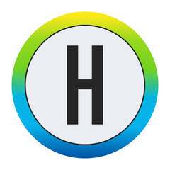 Bold Matte Black Capital Letter H on a Pristine White Circle Encased by a Dynamic Gradient Border of Golden Yellow, Vivid Emerald Green, and Deep Sapphire Blue