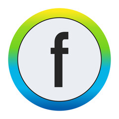 Obraz premium Bold Matte Black Lowercase Letter f on a Pristine White Circle Encased by a Dynamic Gradient Border of Golden Yellow, Vivid Emerald Green, and Deep Sapphire Blue