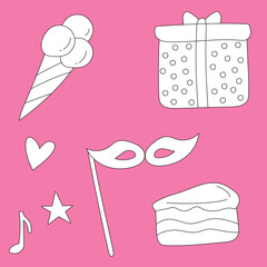 Hand-drawn Party Decorations: Black & White Birthday Clipart Set: Cartoon Birthday Doodles