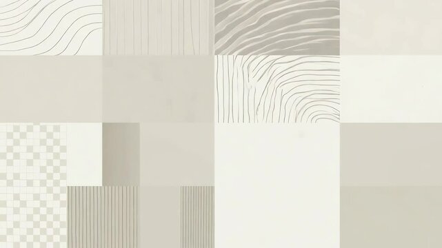 Textured geometric fragments collage, white and light gray, abstract background