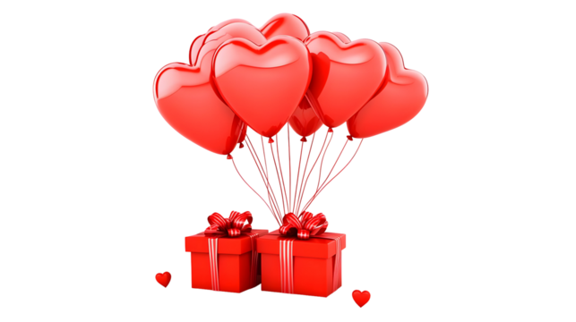 Red Heart Balloons And Presents Illustration With Isolated Transparent Background