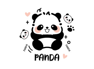 Vector illustration. Cute happy baby panda. Lovely print for t-shirt, Templates for celebration, ads, branding, banner, cover, label, poster, sales