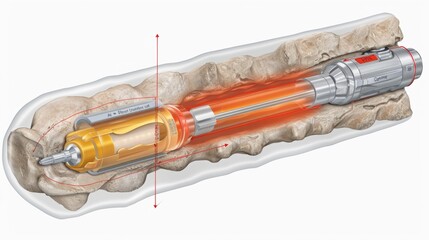 3D illustration of the spinal column with implant and screw placement for enhanced stability