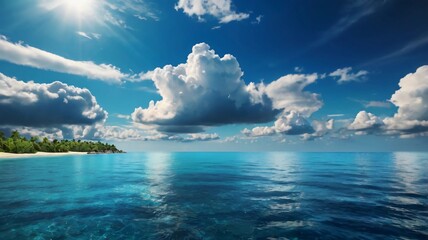 Calm weather on sea or ocean with clouds. Tropical blue ocean