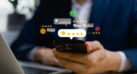 Customer satisfaction survey through online application, consumers rated as five stars, the best...