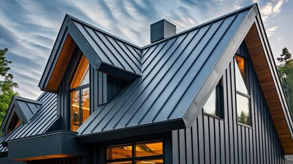 Modern Home with Sleek Metal Roof and Dark Siding