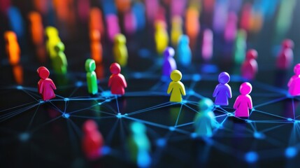 Colorful figures on a digital grid represent insights from diverse customers in personalized marketing strategies