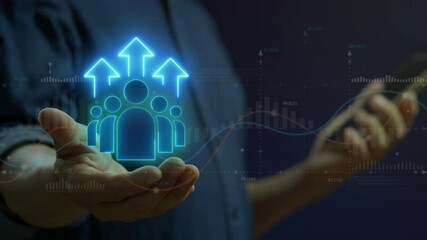 Economic Development concept is policies or activities that seek to improve the economic well-being and quality of life for a community. Businessman shows workforce development icon on virtual screen.