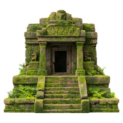 Ancient Stone Structure Overgrown with Moss On Transparent Background