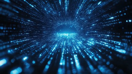 Fototapeta premium A futuristic tunnel displaying streams of digital data moving forward