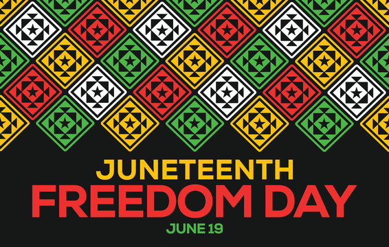 bold and colorful juneteenth freedom day design with african inspired pattern and modern text style, celebrating black independence and freedom on june 19.